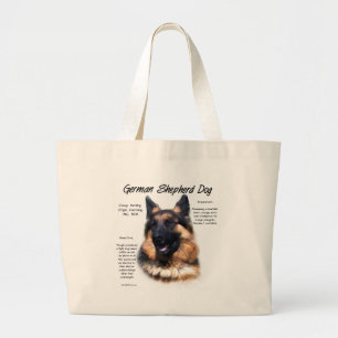 German Shepherd Dog (longhair) History Design Large Tote Bag