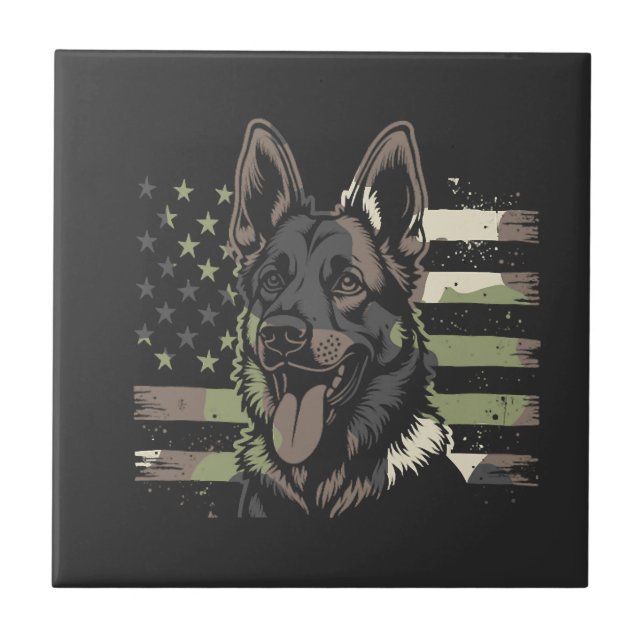 German Shepherd Dog Lover USA American Flag 4th Of Ceramic Tile (Front)