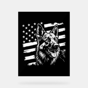 German Shepherd Dog Lover USA American Flag Acrylic Sign