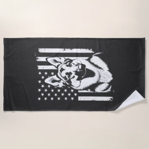 German Shepherd Dog Lover USA American Flag   Beach Towel