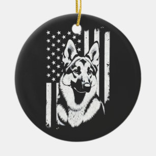 German Shepherd Dog Lover USA American Flag Ceramic Ornament