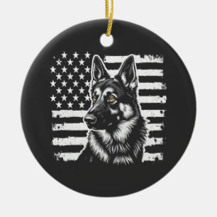 German Shepherd Dog Lover USA American Flag  Ceramic Ornament