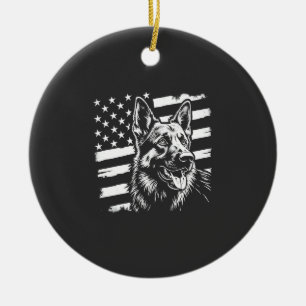 German Shepherd Dog Lover USA American Flag Ceramic Ornament