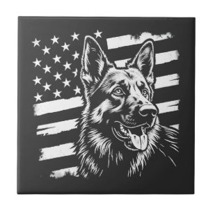 German Shepherd Dog Lover USA American Flag Ceramic Tile