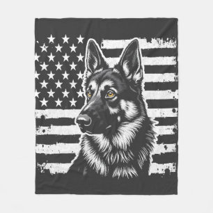 German Shepherd Dog Lover USA American Flag Fleece Blanket