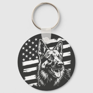German Shepherd Dog Lover USA American Flag Key Ring