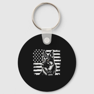 German Shepherd Dog Lover USA American Flag Key Ring