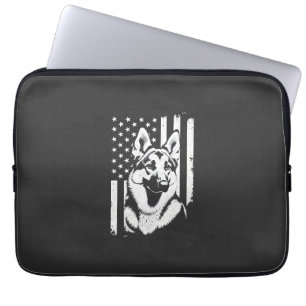 German Shepherd Dog Lover USA American Flag Laptop Sleeve