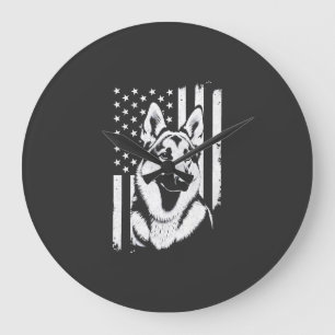 German Shepherd Dog Lover USA American Flag Large Clock
