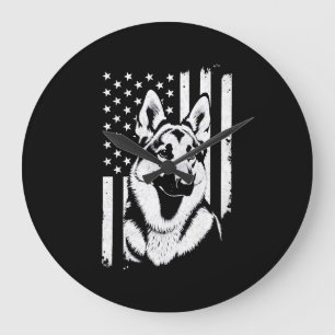 German Shepherd Dog Lover USA American Flag Large Clock