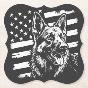 German Shepherd Dog Lover USA American Flag Paper Coaster