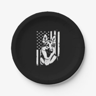 German Shepherd Dog Lover USA American Flag Paper Plate