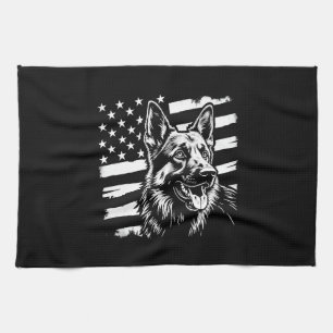 German Shepherd Dog Lover USA American Flag Tea Towel
