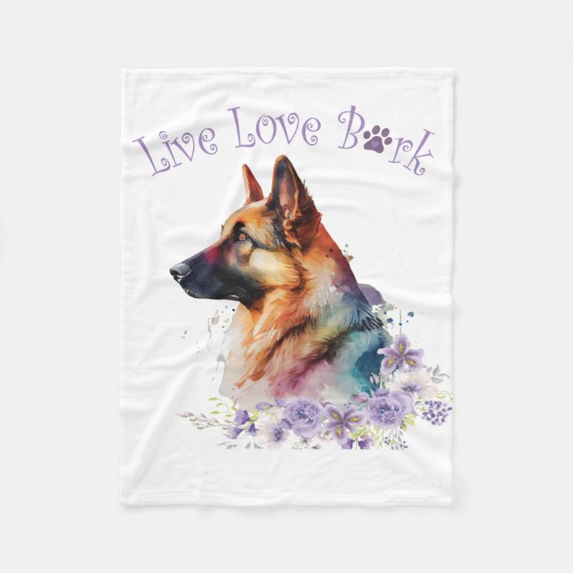 German Shepherd Dog Mum Floral Fleece Blanket (Front)