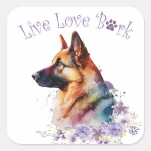 German Shepherd Dog Mum Floral Square Sticker