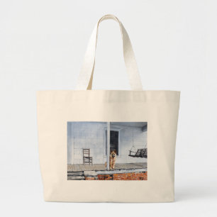 German Shepherd Dog on the Porch Large Tote Bag
