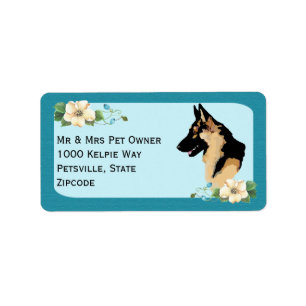 German Shepherd Dog on Turquoise Floral Label