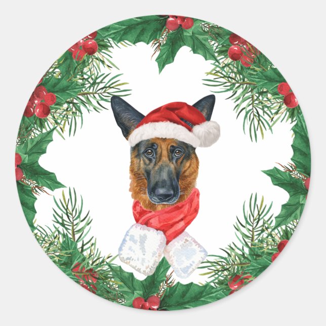 German Shepherd Dog Owner Red Holiday Christmas Classic Round Sticker (Front)