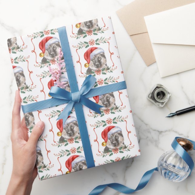 German Shepherd Dog Pattern Christmas Wrapping Paper (Gifting)