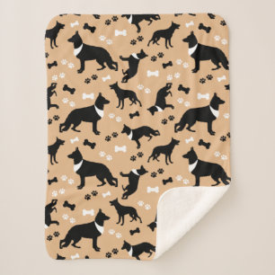German Shepherd Dog Pattern Tan Sherpa Blanket