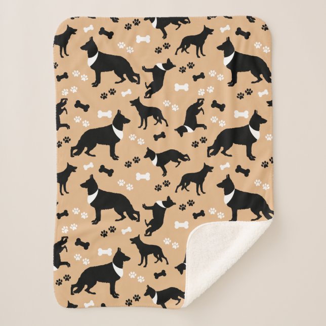 German Shepherd Dog Pattern Tan Sherpa Blanket (Front)