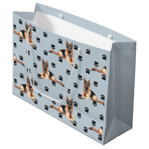 German Shepherd Dog Paw Print Pattern Large Gift Bag