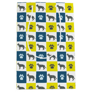 German Shepherd Dog & Paw Yellow & blue Grid Lines Medium Gift Bag