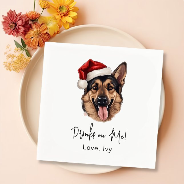 German Shepherd Dog Personalised Drinks On Me Napkin (Creator Uploaded)