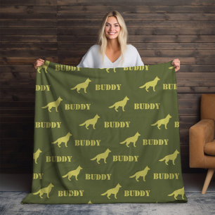 German Shepherd Dog, Photo and Custom Name Repeat  Fleece Blanket