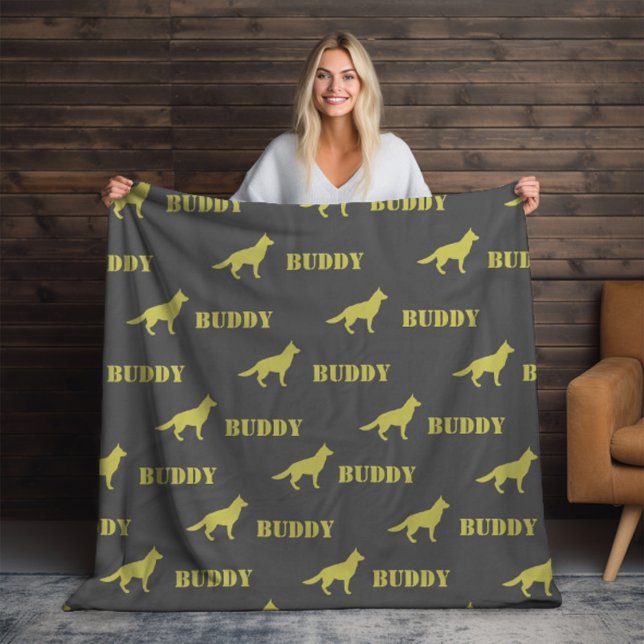 German Shepherd Dog, Photo and Custom Name Repeat  Fleece Blanket (Creator Uploaded)