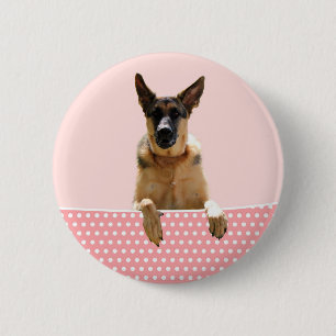 German Shepherd Dog Pink Polka Dots 6 Cm Round Badge