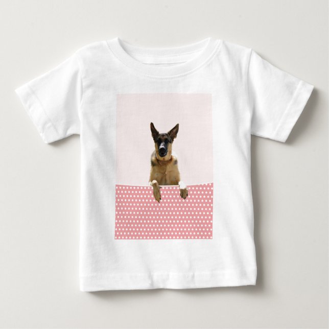 German Shepherd Dog Pink Polka Dots Baby T-Shirt (Front)
