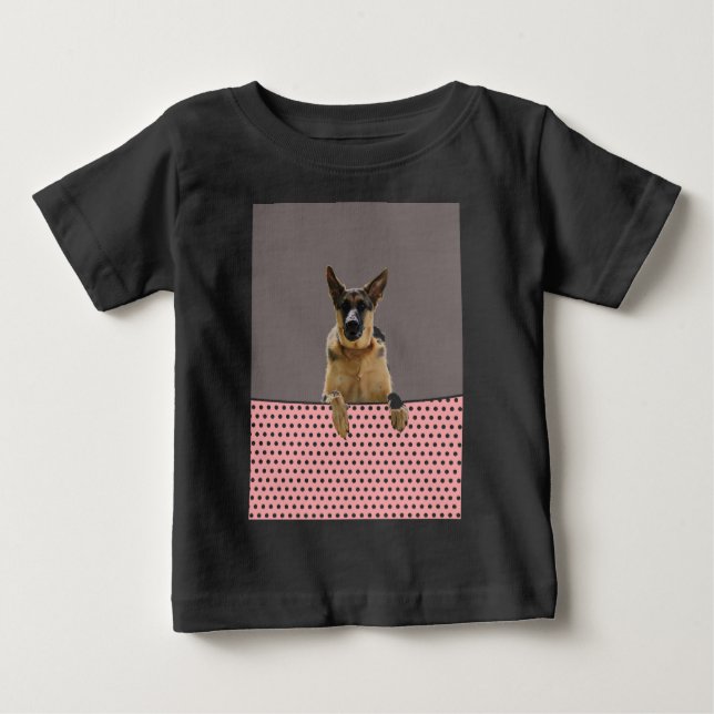 German Shepherd Dog Pink Polka Dots Baby T-Shirt (Front)