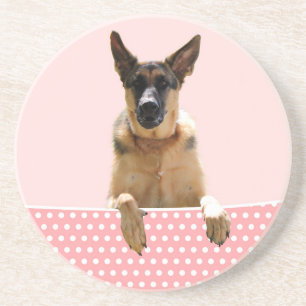 German Shepherd Dog Pink Polka Dots Coaster