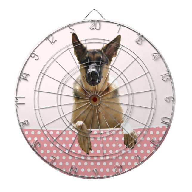 German Shepherd Dog Pink Polka Dots Dartboard (Front)