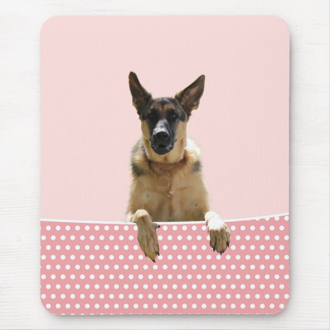 German Shepherd Dog Pink Polka Dots Mouse Pad (Front)