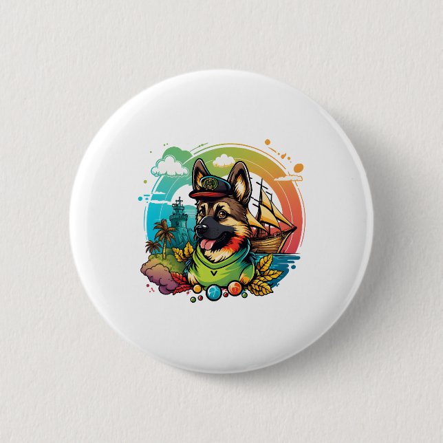 German Shepherd Dog Pirate  6 Cm Round Badge (Front)