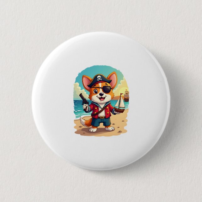 German Shepherd Dog Pirate 6 Cm Round Badge (Front)