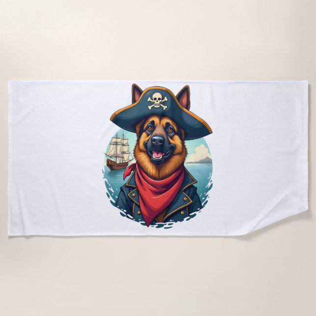 German Shepherd Dog Pirate  Beach Towel (Front)