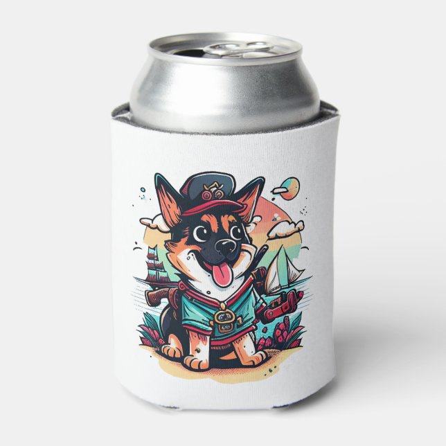 German Shepherd Dog Pirate Can Cooler (Can Front)