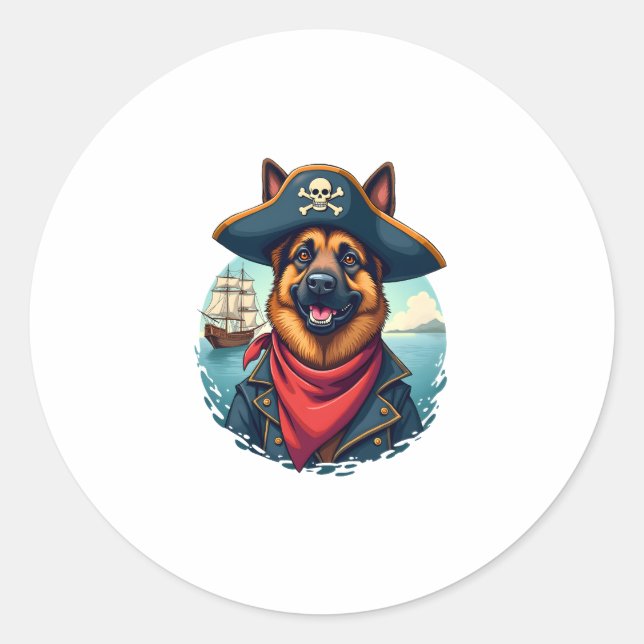 German Shepherd Dog Pirate Copy Classic Round Sticker (Front)