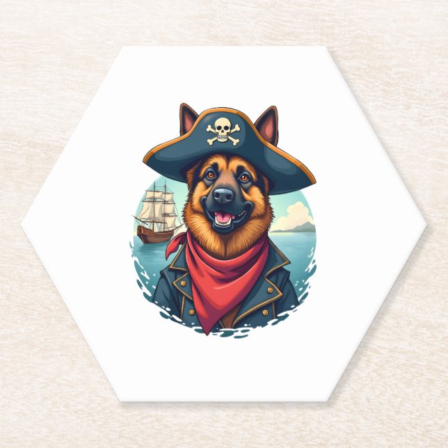 German Shepherd Dog Pirate Copy Paper Coaster (Front)