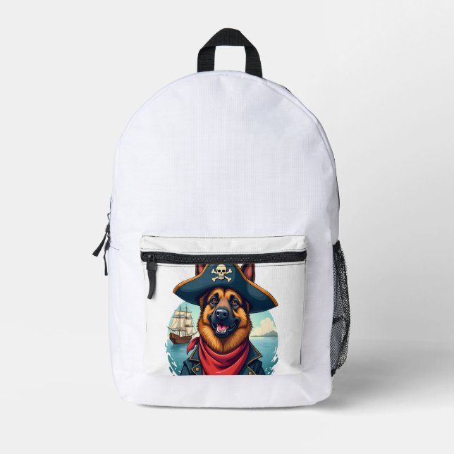 German Shepherd Dog Pirate Copy Printed Backpack (Front)