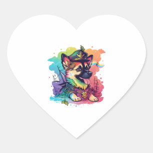 German Shepherd Dog Pirate Heart Sticker