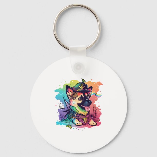German Shepherd Dog Pirate   Key Ring (Front)