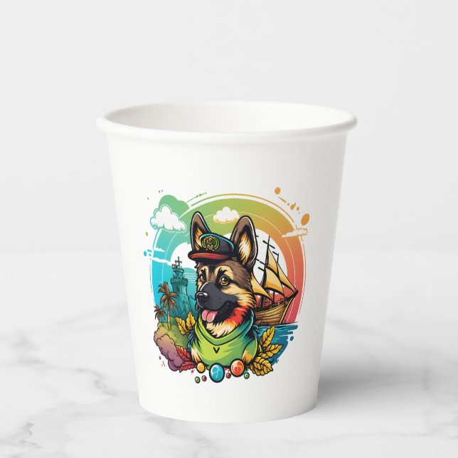 German Shepherd Dog Pirate  Paper Cups (Front)