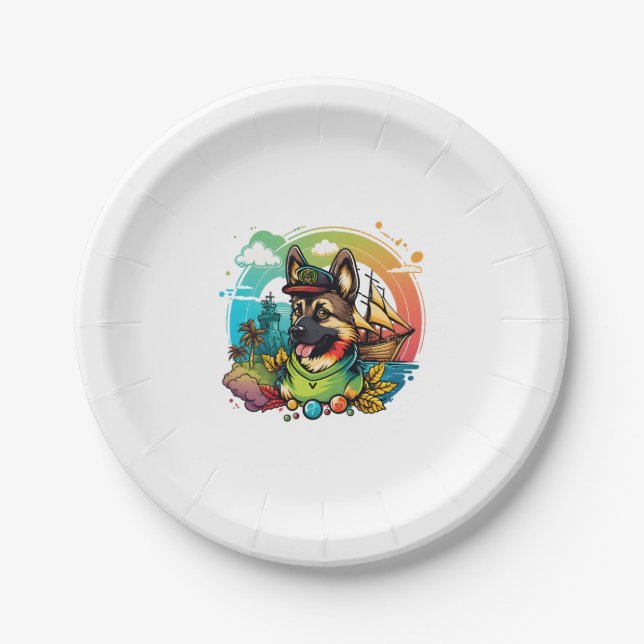 German Shepherd Dog Pirate  Paper Plate (Front)