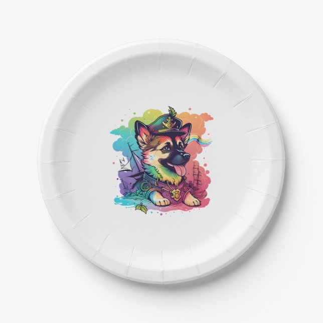 German Shepherd Dog Pirate   Paper Plate (Front)