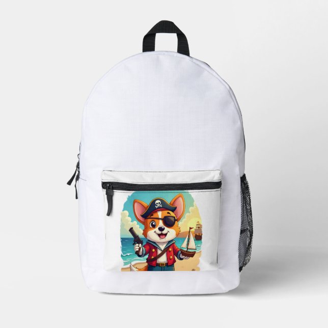 German Shepherd Dog Pirate Printed Backpack (Front)