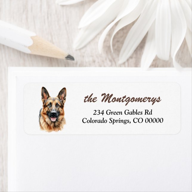 German Shepherd Dog Portrait Return Address Label (Insitu)